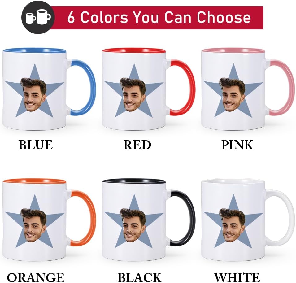 Tazas de café personalizadas con cara de estrella, taza de cara de oficina personalizada, taza de oficina personalizada con imagen, cara, imagen,