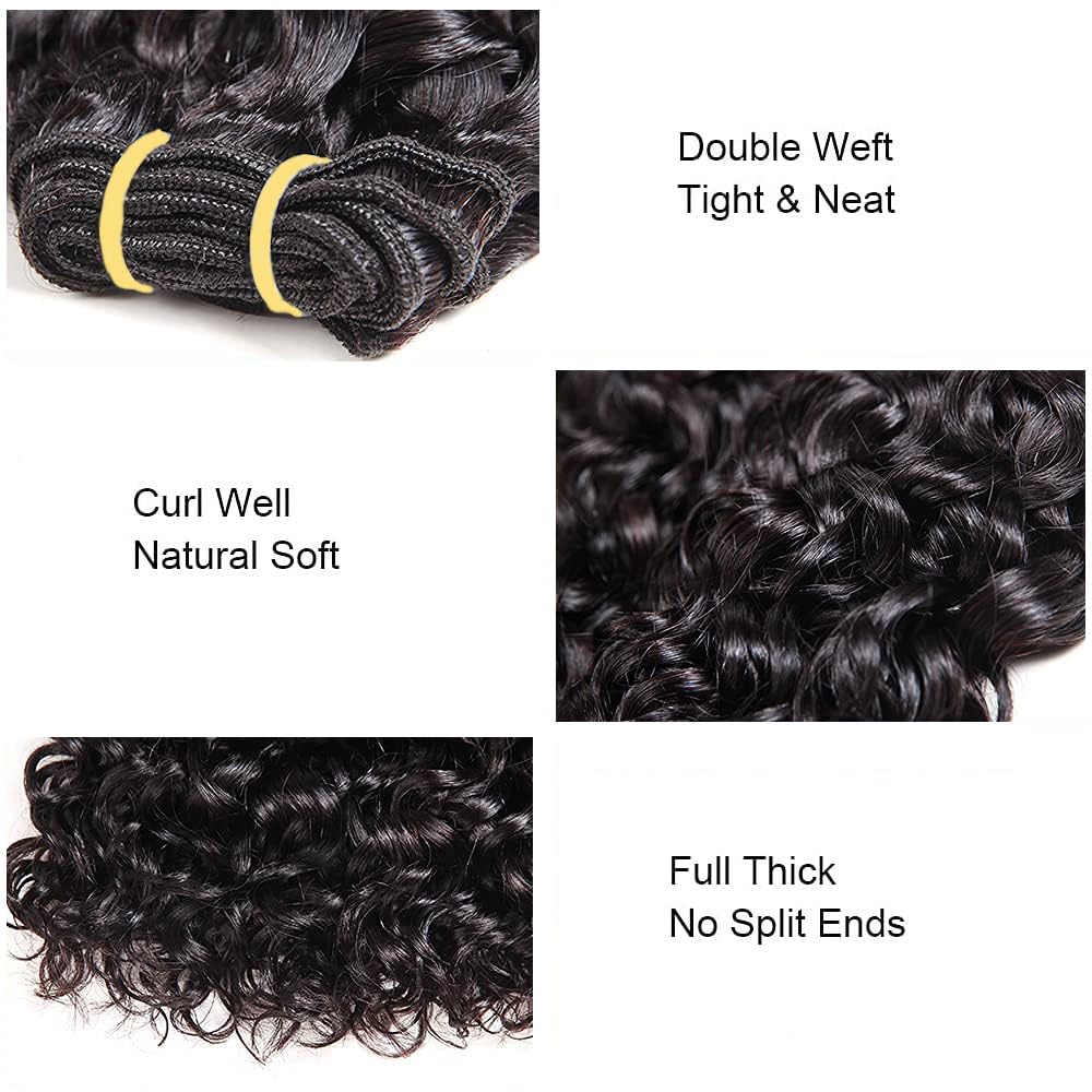 Paquetes de cabello humano rizado ondulado 4 paquetes cortos de 8, 8, 8, 8 pulgadas, paquetes de ondas de agua 10A brasileño 100% sin procesar,