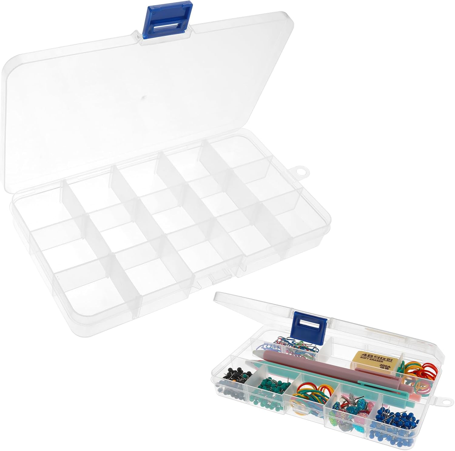 WLLHYF Caja organizadora de plástico transparente de 15 rejillas, caja de almacenamiento para manualidades, manualidades, joyería, aparejos de pesca
