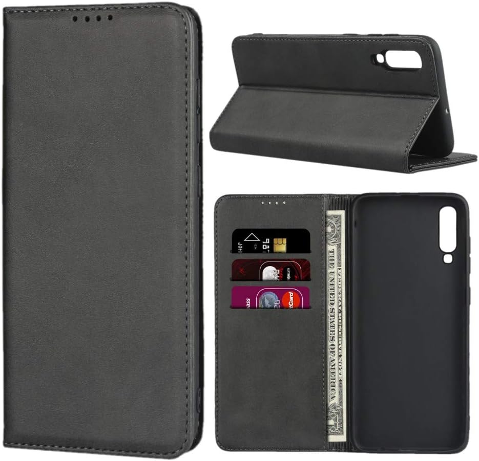 Funda magnética para Samsung A70, de piel sintética, con tapa y ranura para tarjetascompartimento para efectivo, color negro