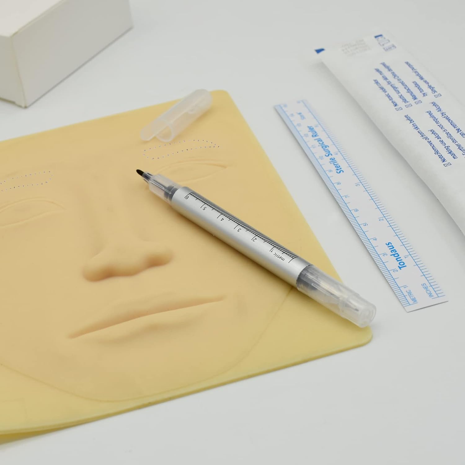 10 marcadores de piel microblading para tatuajes, marcadores de posición de maquillaje permanente, punta quirúrgica estéril con regla de papel para