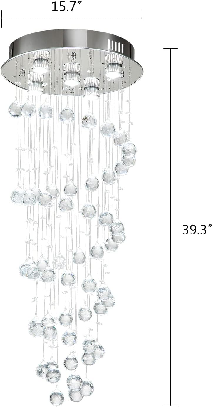 Lámpara colgante de techo LED de cristal moderna de 5 luces, lámpara de techo en espiral con forma de gota de lluvia, montaje empotrado, lámpara de