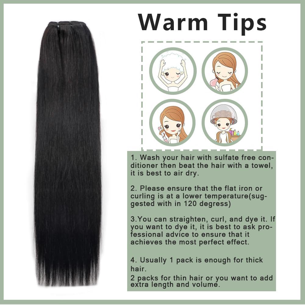 Lysilf Yaki – Extensiones de cabello lacio con clip para mujeres negras, cabello humano virgen brasileño, lacio, con clip, 8 piezas con 18 clips,
