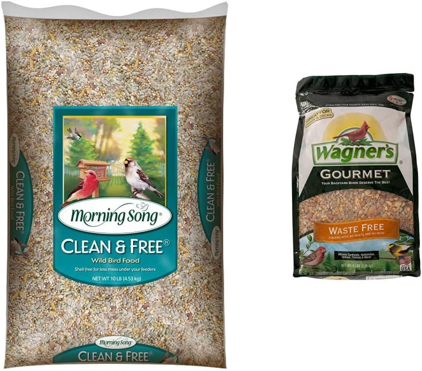 Morning Song Clean & Free – Alimento para pájaros silvestres sin cáscara, sin ensuciar, para comederos exteriores, bolsa de 10 libras y Wagner’s