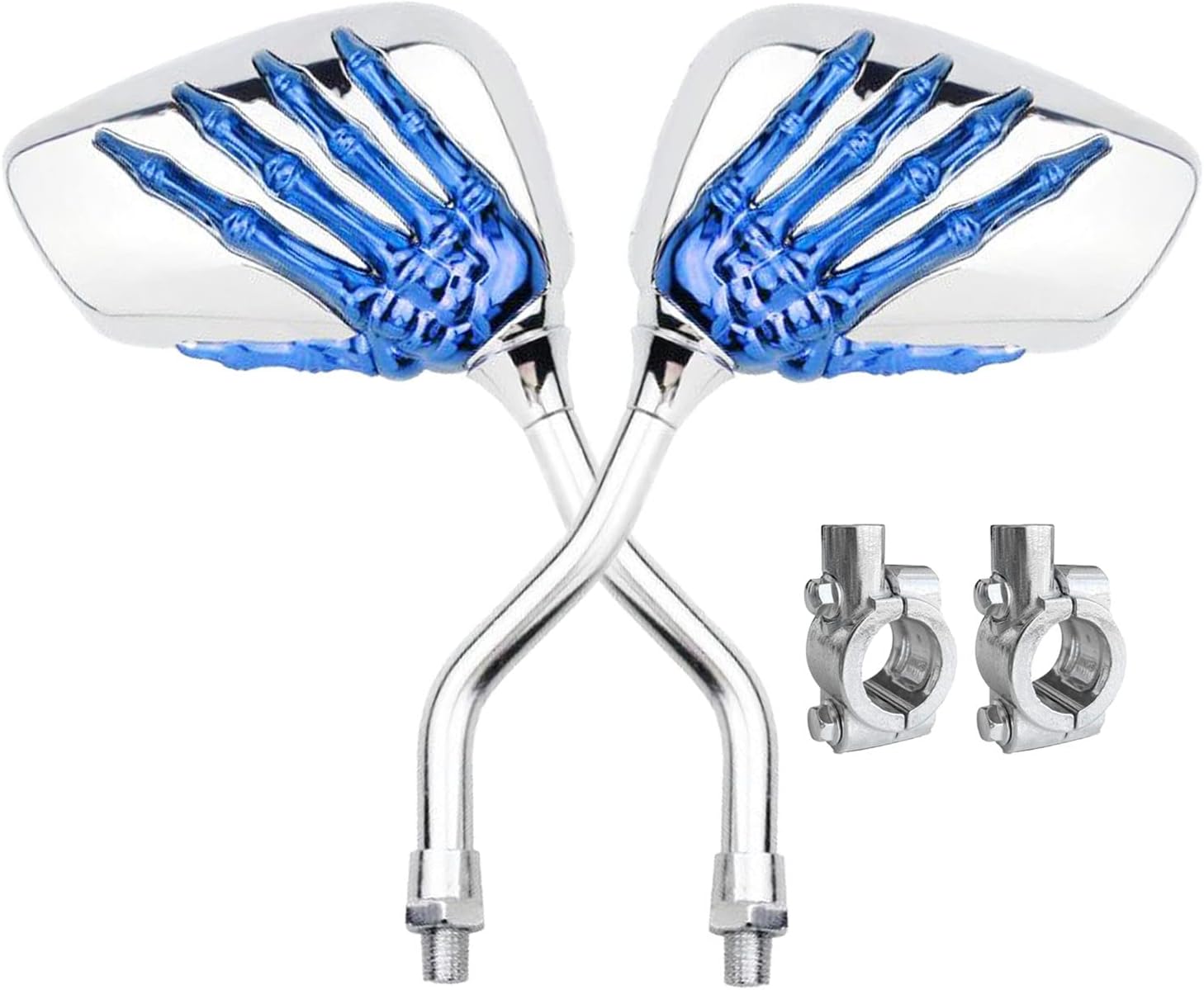 Par de distintivos espejos de bicicleta de mano con esqueleto de cráneo, espejo retrovisor lateral para manillar, soporte de montaje en espejo,