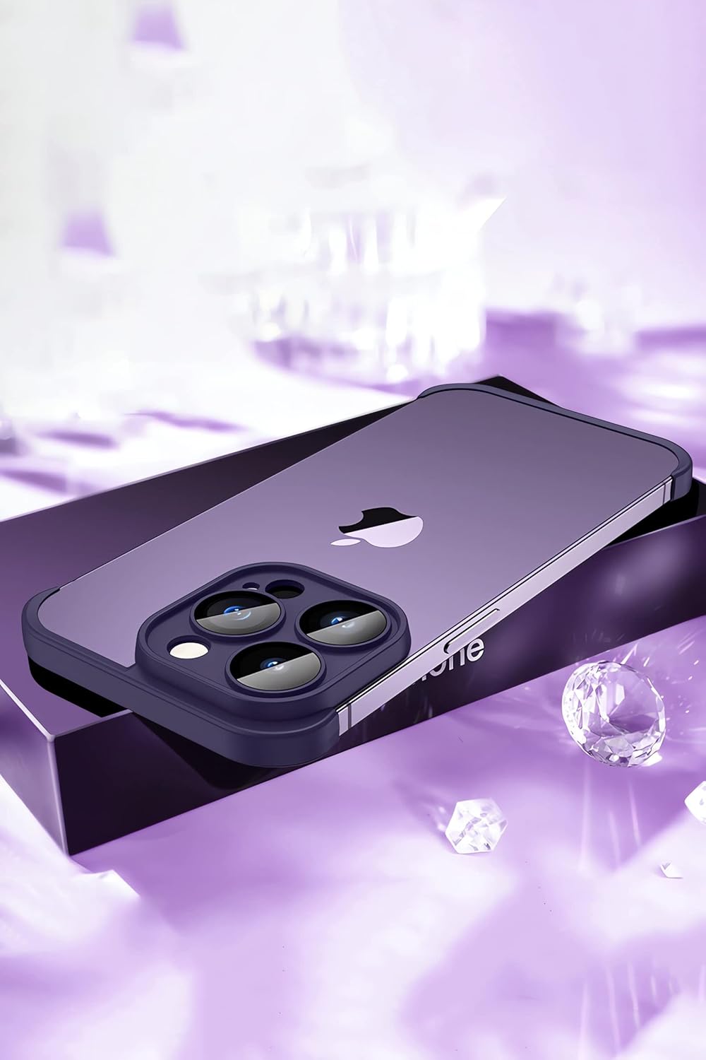 LEKEVO Funda sin marco para iPhone 15 Pro Max con protector de lente de cámara, funda delgada de TPU suave a prueba de golpes, carcasa minimalista