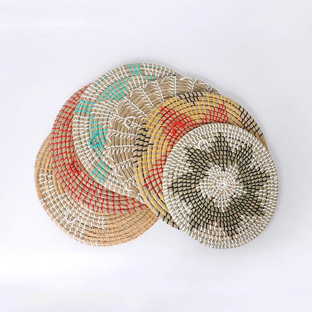 Cesta de pared bohemia, cestas planas tejidas de hierba marina, cesta redonda de mimbre de hierba bohemia, cesta de pared tejida colgante para sala