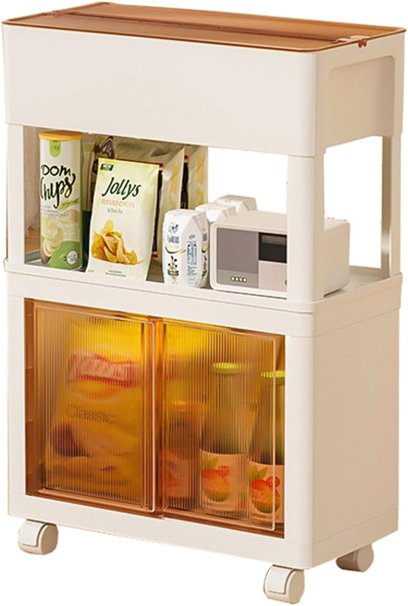 Armario móvil para aperitivos, carrito de almacenamiento de plástico de 3 niveles con ruedas, carrito utilitario para dormitorio, sala de estar,