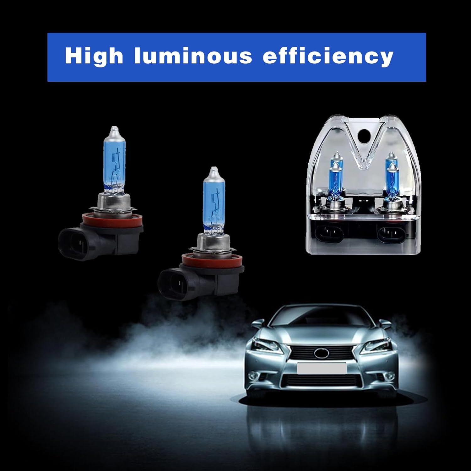 QODOLSI 2 luces halógenas H11 para automóvil, 12 V, 100 W, haz alto, luz antiniebla, bombillas ultra blancas, compatibles con la mayoría de