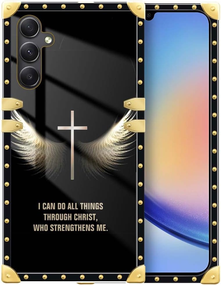 DJSOK Funda compatible con funda para Samsung Galaxy A14 5G, J Bible Cross Wing Galaxy A14 5G, funda cuadrada de lujo, TPU suave brillante, a prueba