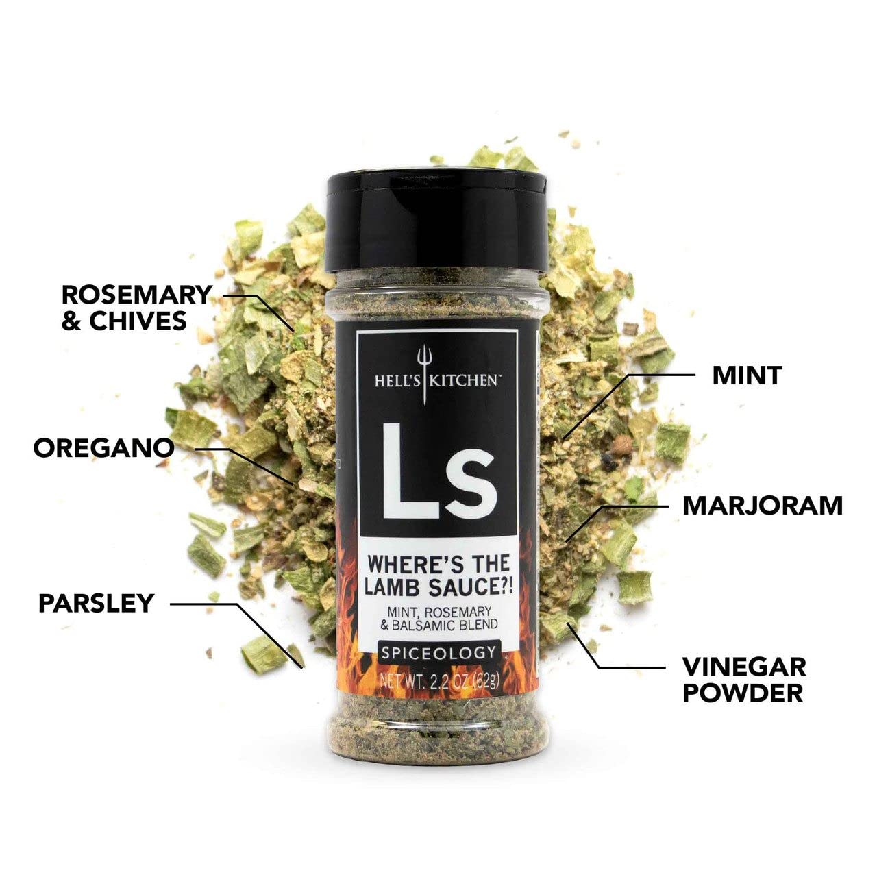Spiceology & Hell’s Kitchen – Where’s The Lamb Sauce – Mezcla de menta, romero y especias balsámicas – Condimento multiusos – 2.3 onzas