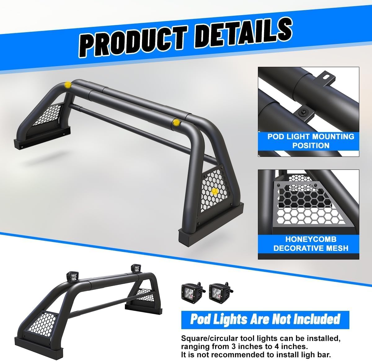 ROXX Barras antivuelco para camionetas universales, barra enrollable Sport Chase Rack para varios tipos de camionetas, Toyota Tacoma 2001-2023Toyota