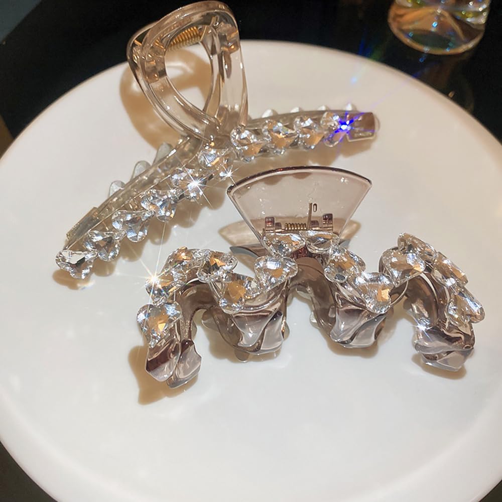 Wiwpar Pinzas grandes para el cabello con diamantes de imitación, pinza de acrílico para el cabello, horquilla para el cabello antideslizante,