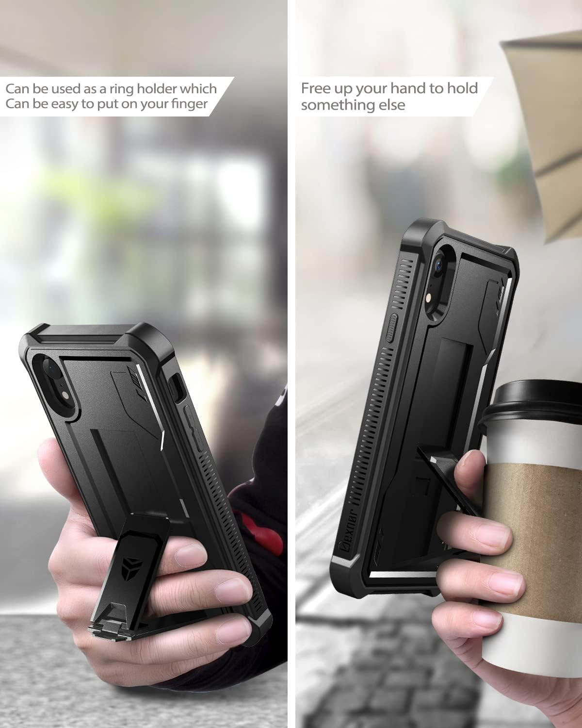 Dexnor Funda para iPhone XR, Protector de pantalla y soporte integrados Protección de grado militar resistente a prueba de golpes para iPhone XR,