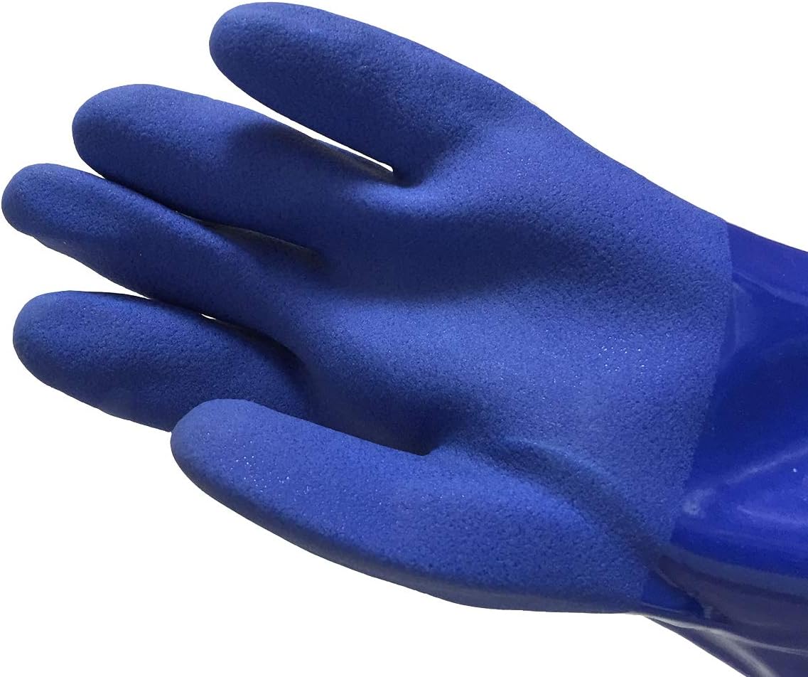 Aiboco Guantes de trabajo de PVC extralargos resistentes a los químicos, de 28 pulgadas, forro de algodón suave y cálido, impermeable, a prueba de