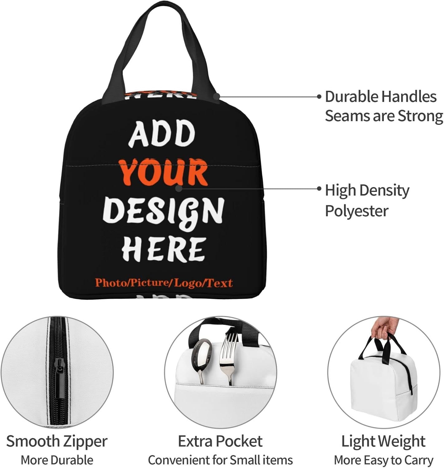 Bolsas de almuerzo personalizadas para mujeres u hombres, personalizan tu nombre o imagen, bolsa de almuerzo aislada, contenedor de almuerzo para el