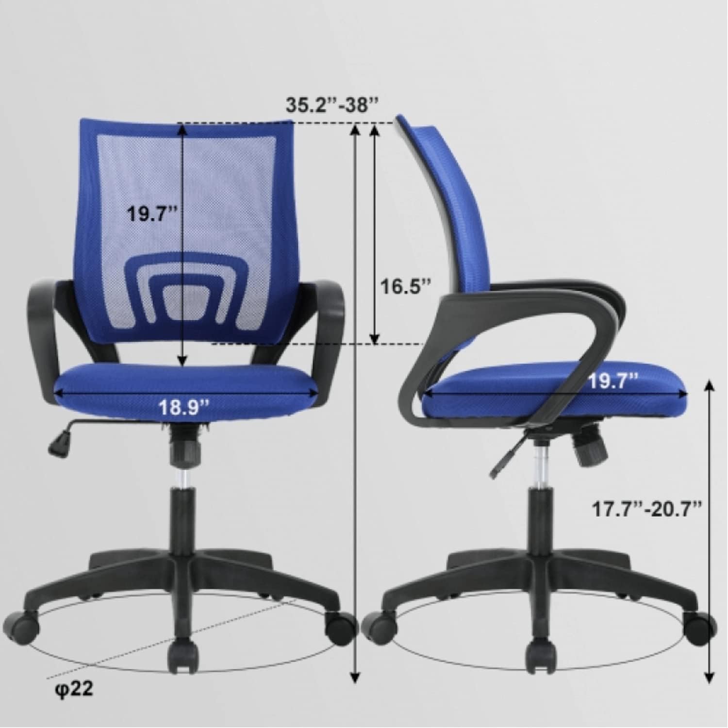 Silla de oficina en casa, silla ergonómica de malla, silla de escritorio para computadora con respaldo medio con soporte lumbar y reposabrazos,