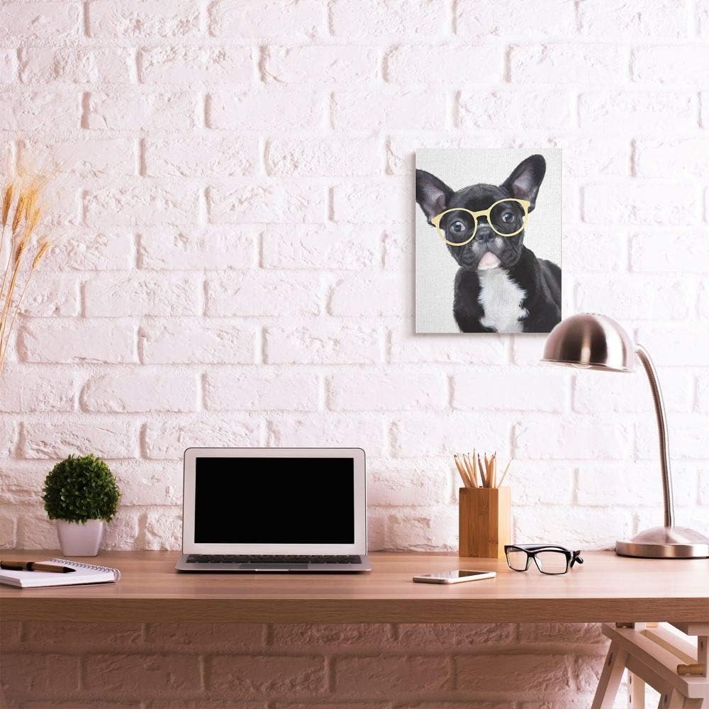 Stupell Industries Sofisticadas gafas de bulldog francés para cachorros y perros, diseñadas por Ziwei Li, arte de pared, 16 x 20 pulgadas, lienzo