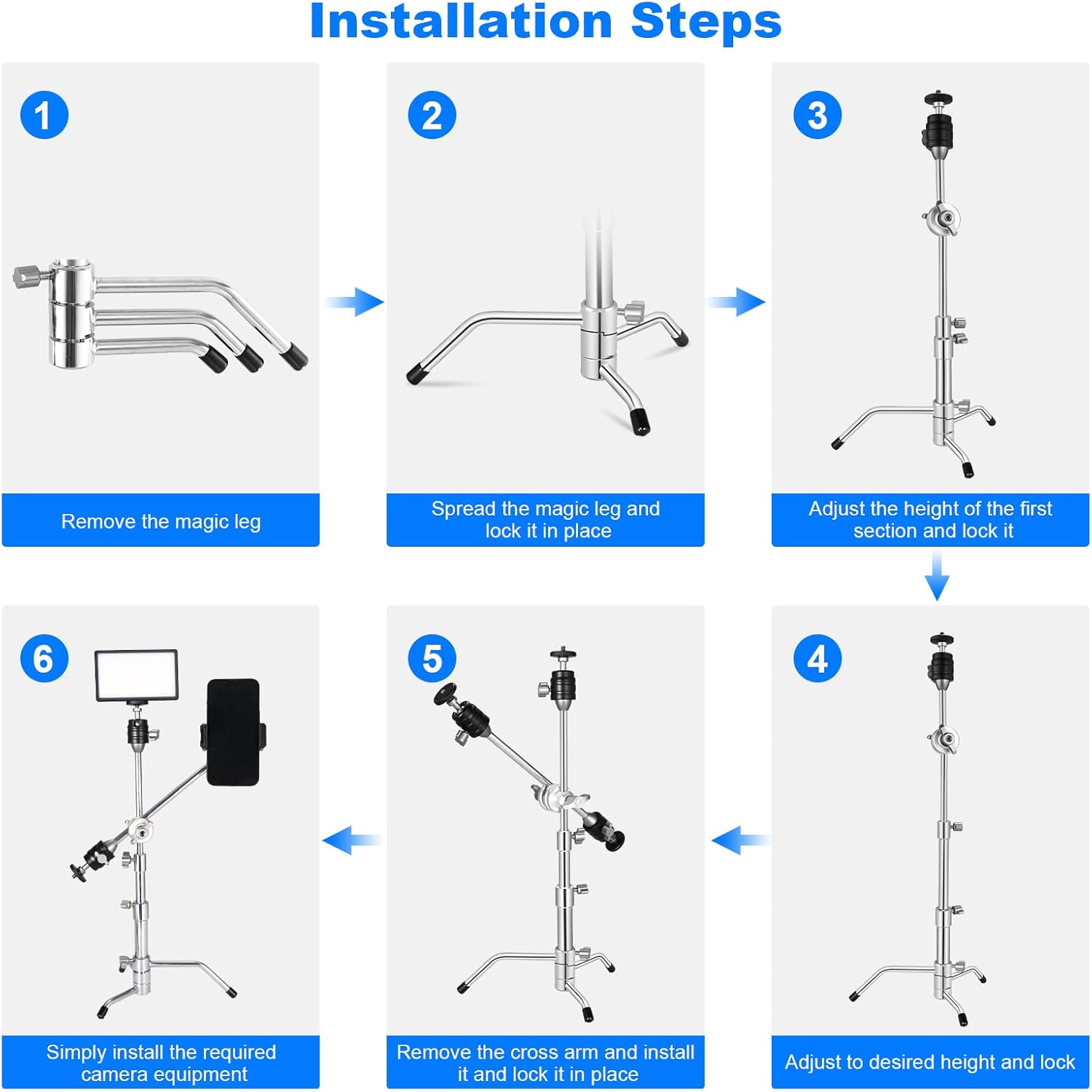 Supon 20.8″53cm Mini Pocket C Stand All-Metal Ajustable Century Stand Trípode Stand con brazo brazo brazo de 13 pulgadas, cabeza de bola 3 y pierna
