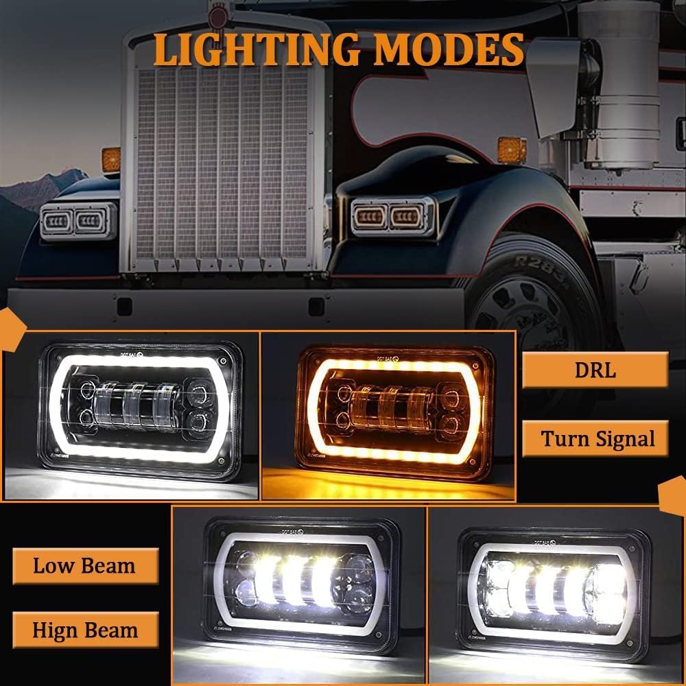 4 faros delanteros LED de 4 x 6 con anillo de halo blanco amarillo alto y bajo, haz sellado H4651 H6545 H4668 H4656 LED de repuesto para faros