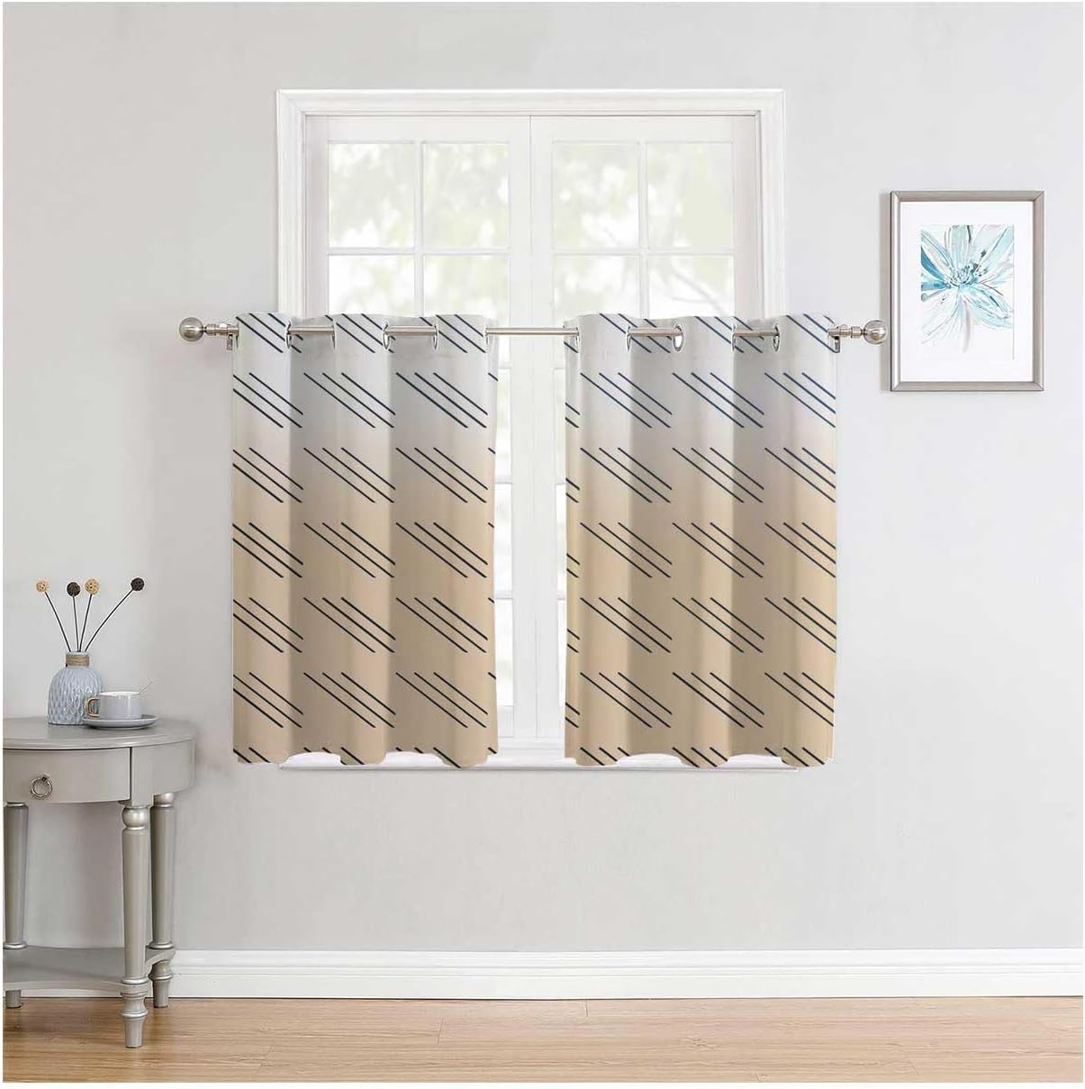 YANFENQI Cortinas para Habitacion Blackout Cream Coloured Geometric Checked Japanese Sliding Door Currains 55Inch Width by 72Inch Length,2 Panels