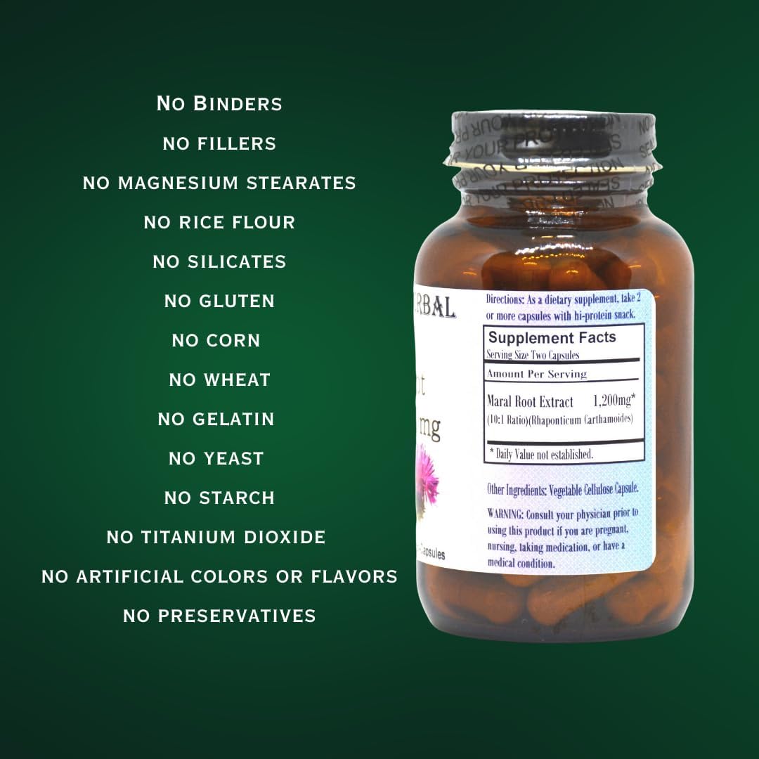 Raíz de Maral – Extracto de hierbas 101 – Rhaponticum Carthamoides – 60 cápsulas vegetales de 600 mg
