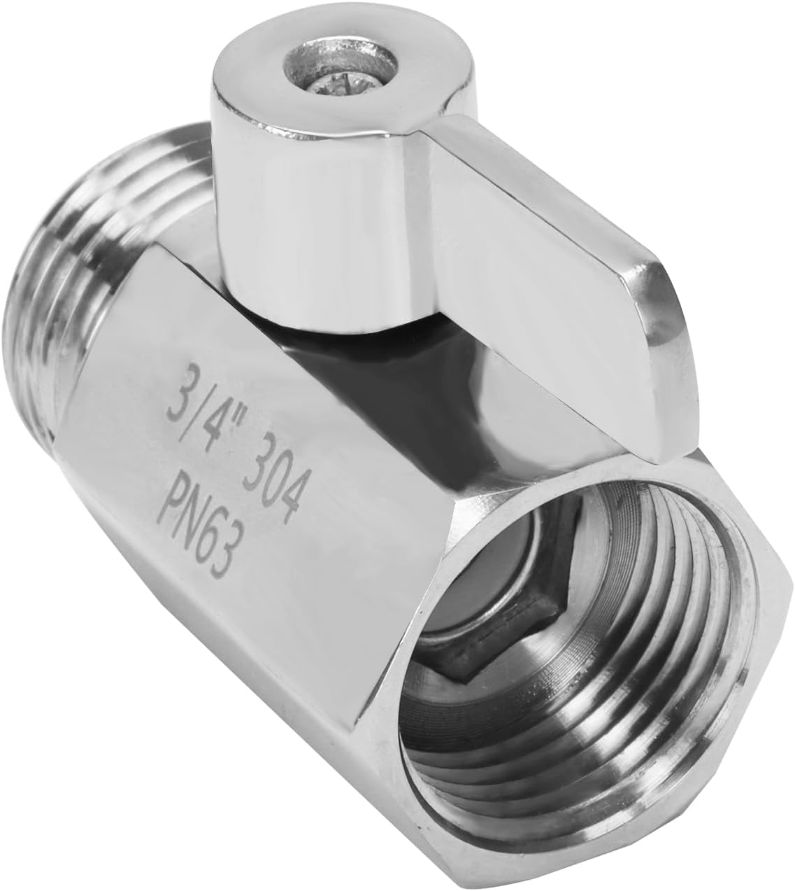 Válvula de cierre de jardín, conector de manguera de agua resistente de acero inoxidable de 34 pulgadas GHT hembra x macho (paquete de 1)