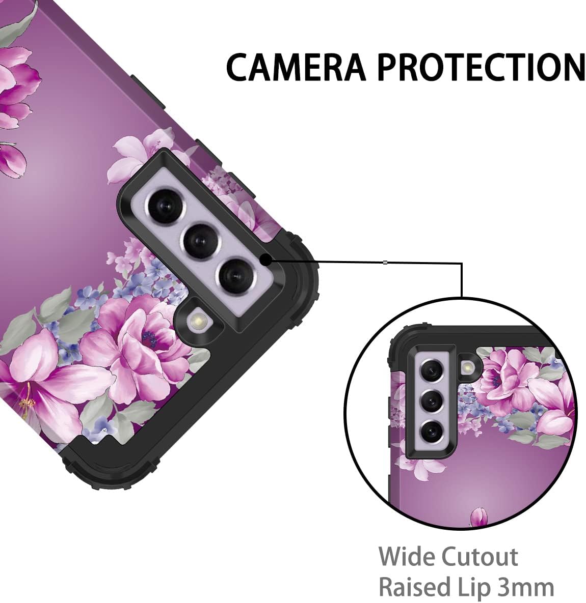 LONTECT Funda protectora híbrida resistente 3 en 1 para Galaxy S21 FE 5G (no compatible con S21 5G), diseño floral, a prueba de golpes, resistente,