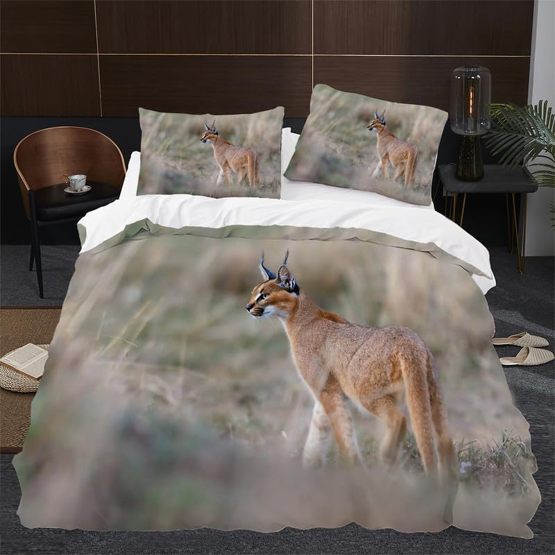 Brown Big Floppa Duvet Cover Queen Animal Print Bedding Sets Queen Soft Microfiber Comforter Cover and 2 Pillow Shams 20″X26″, Bed Set Duvet Covers
