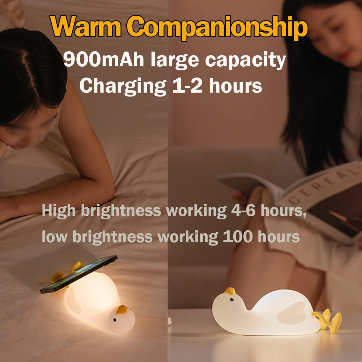 Luz nocturna para niños, bonita luz de pato plano y blando, lámpara de silicona con animales Kawaii para niños y niñas, luz nocturna LED para