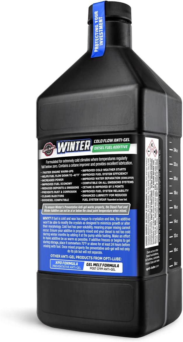 Opti-Lube Fórmula de invierno Aditivo de combustible diesel anti-gel cuarto de galón (1 cuarto de galón – trata 128 galones)