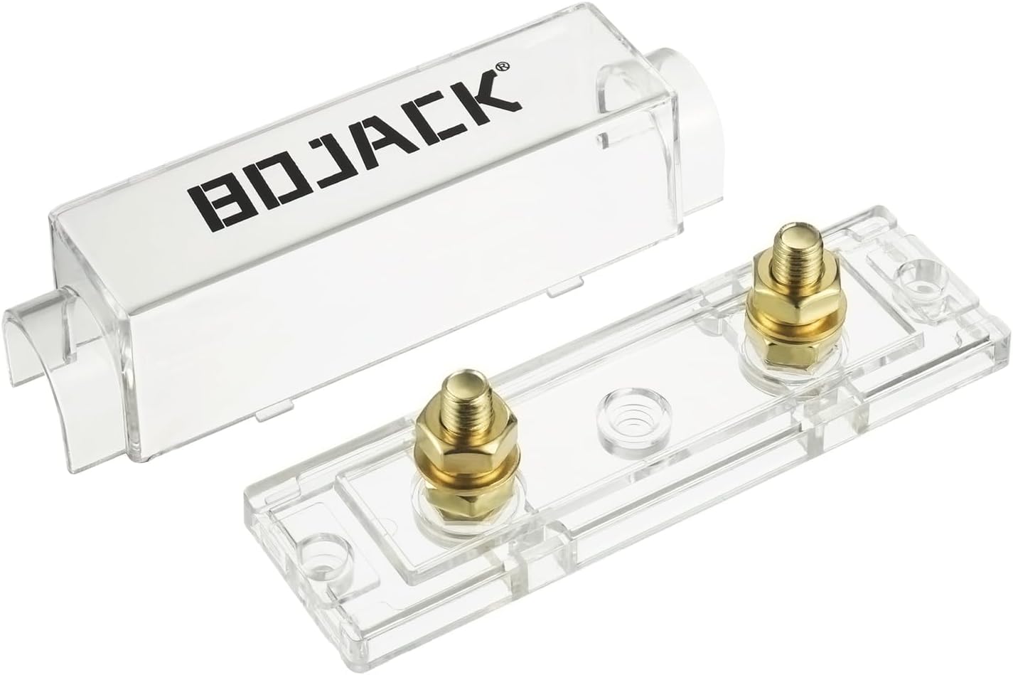 BOJACK 2 unids 60A Clear Shell ANL Fuse Holder y 2 Pcs 60Amp 32 VDC ANL fusibles para sistema de audio y video