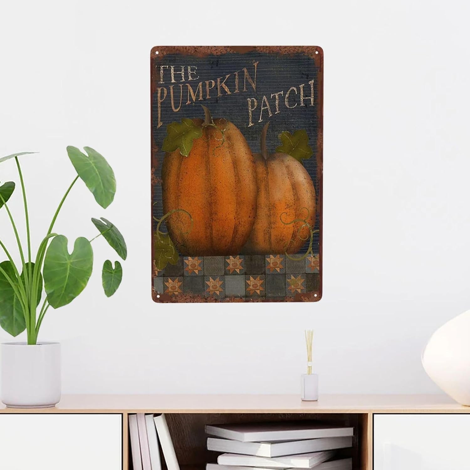 The Pumpkin Patch Fall Letreros metálicos vintage para decoración de pared, placa de cafetería, pintura de hierro, retro, novedad de Navidad, bar,