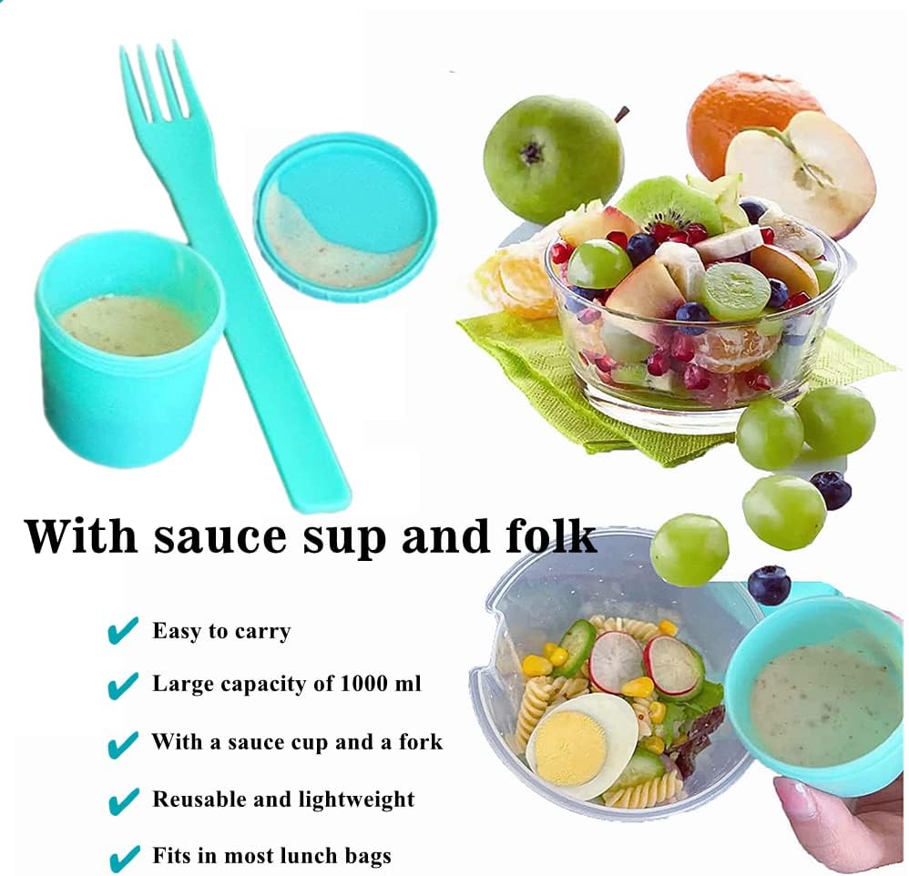 Fresh Salad to Go – Juego de recipientes para ensalada con tenedor y soporte para aderezo de ensalada, recipiente de ensalada saludable, desayuno de