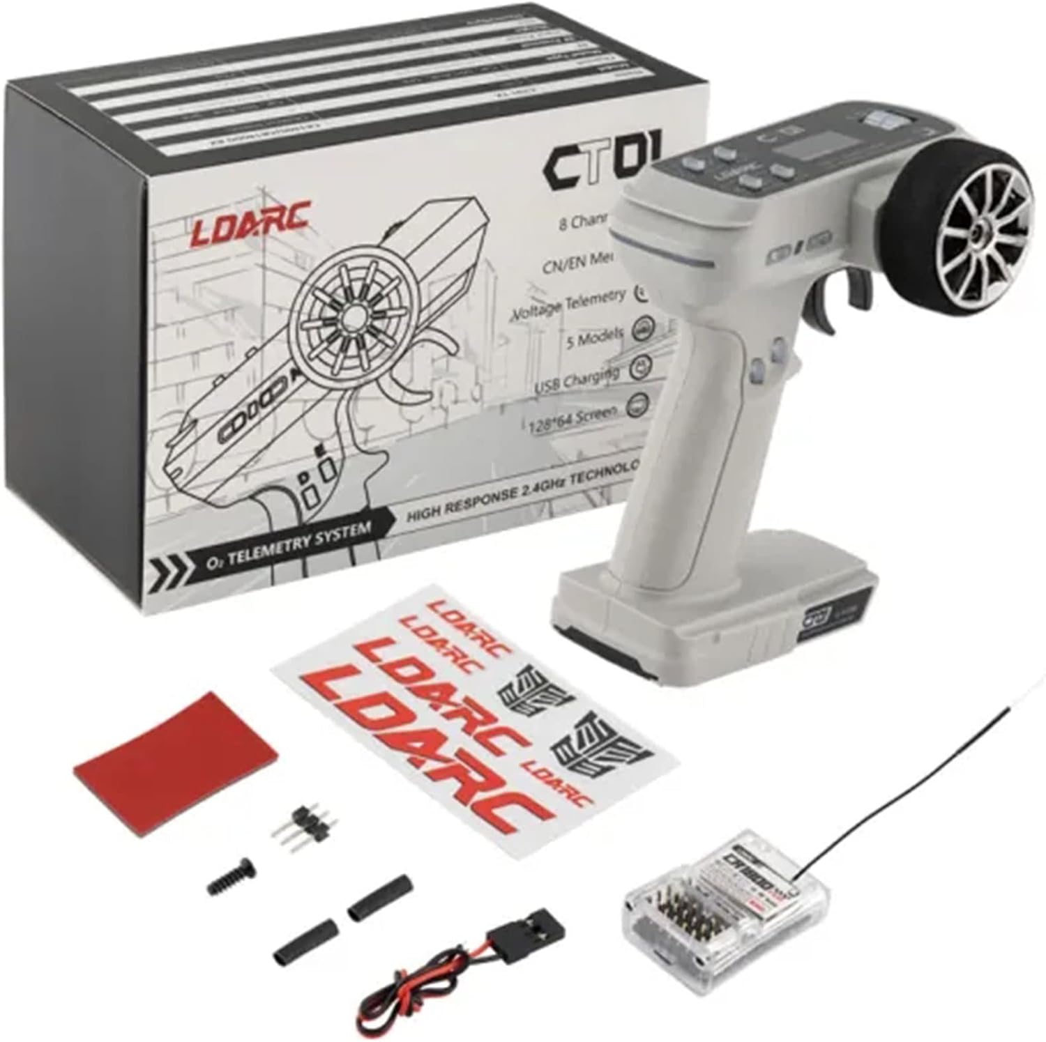 ZKSJ LDARC CT01 2.4G 8CH Transmisor de radio Control remoto Pantalla LCD 1,312.3 ft Rango de señal con receptor RC CR1800 impermeable para