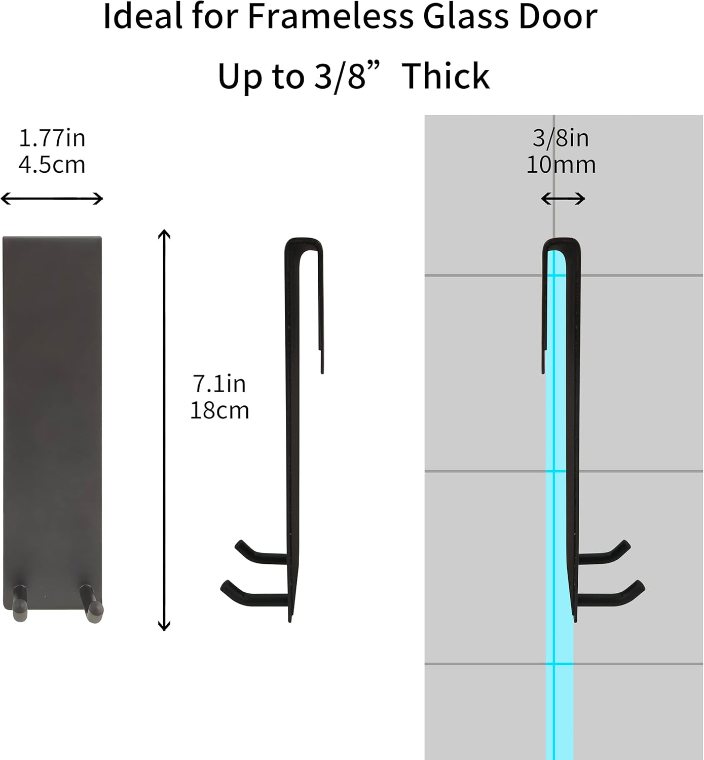 Qflushor Ganchos para puerta de ducha, gancho de puerta de vidrio para ducha, gancho para toalla de ducha sin marco, gancho para bata de baño,
