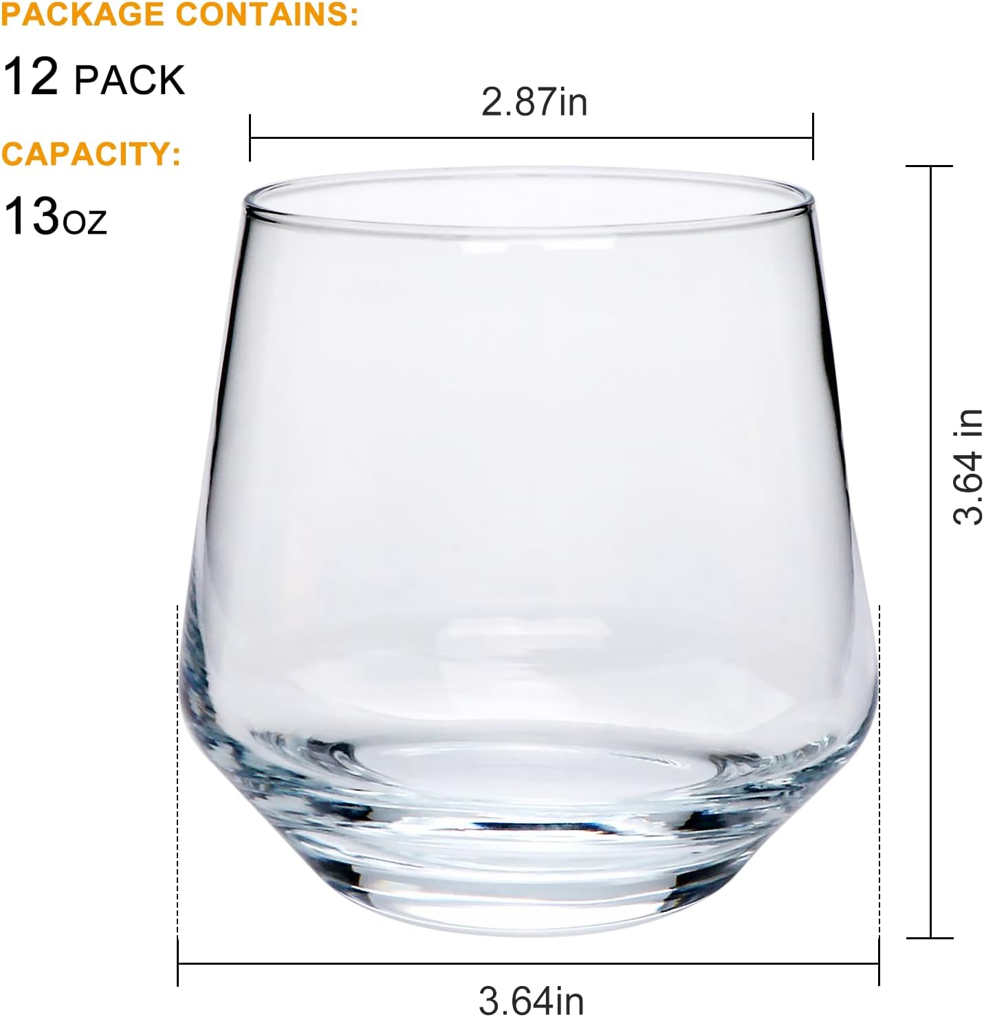 Cadamada Copas de vino de 13 onzas, juego de 12 copas de vino sin tallo, para vino tinto o blanco, jugo, cerveza, agua con gas, banquete de alta