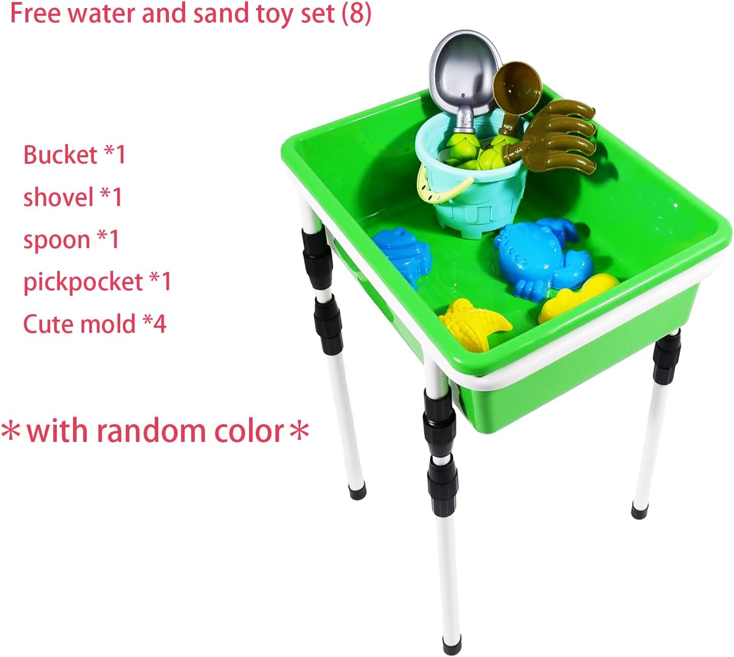 zvzvo Juego de juguetes de agua y arena (8 juegos). Mesa de agua con altura ajustable. Juegos al aire libre, caja de arena, juguetes de playa, mesa