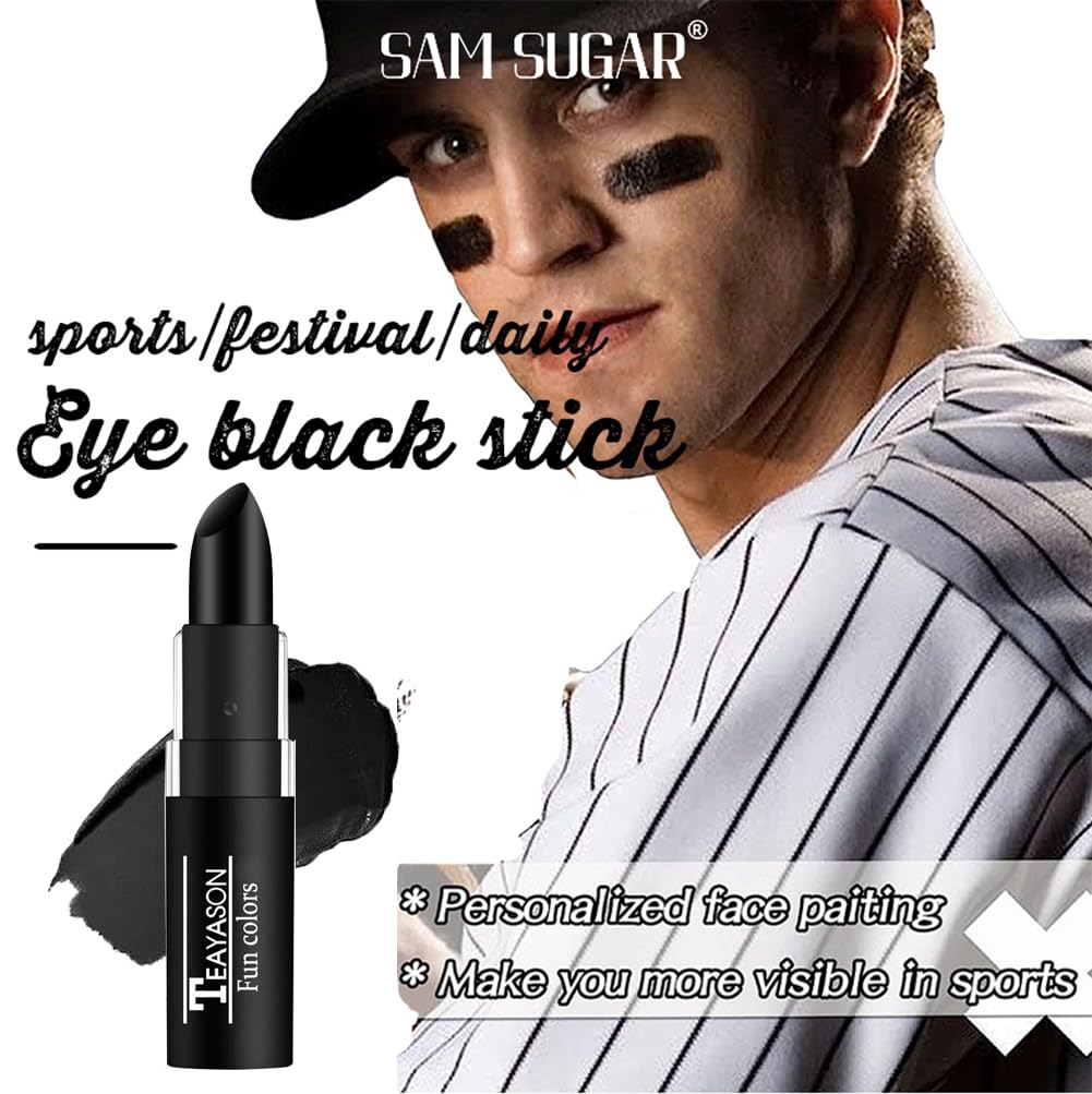 GL-Turelifes Juego de 3 piezas de pintura facial en barra negra, palo negro de ojos, fútbol, béisbol, softball, pintura facial impermeable para