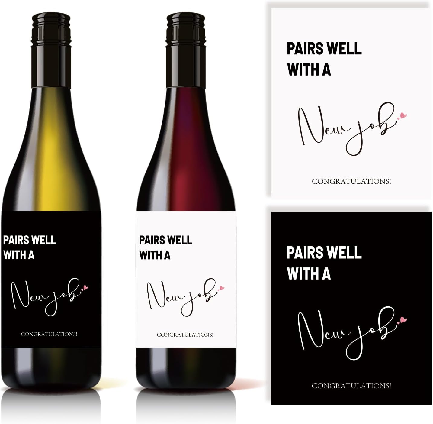 4 etiquetas de vino de trabajo, combina bien con calcomanías para botellas de vino de un nuevo trabajo, etiquetas de vino de nueva vida, regalo de