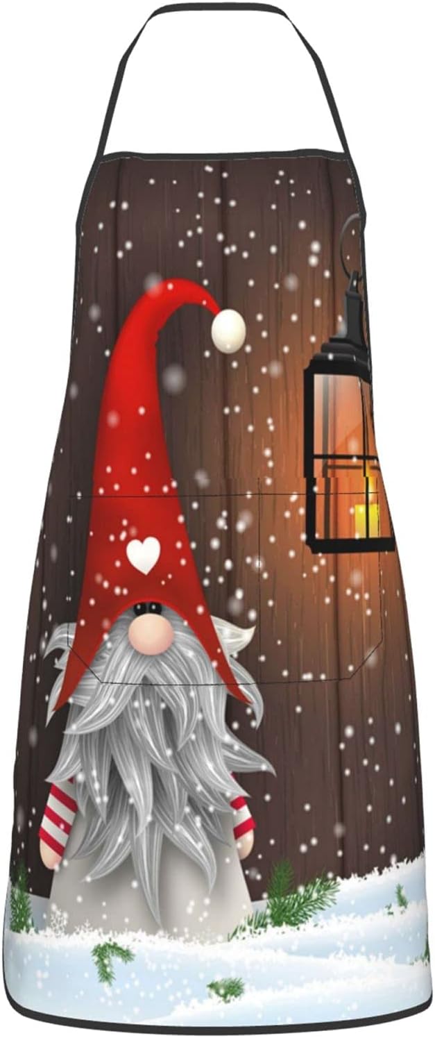 Delantales de cocina con diseño de gnomo de Navidad, copos de nieve, para mujeres y hombres, cuello ajustable, babero de cocina para el hogar,