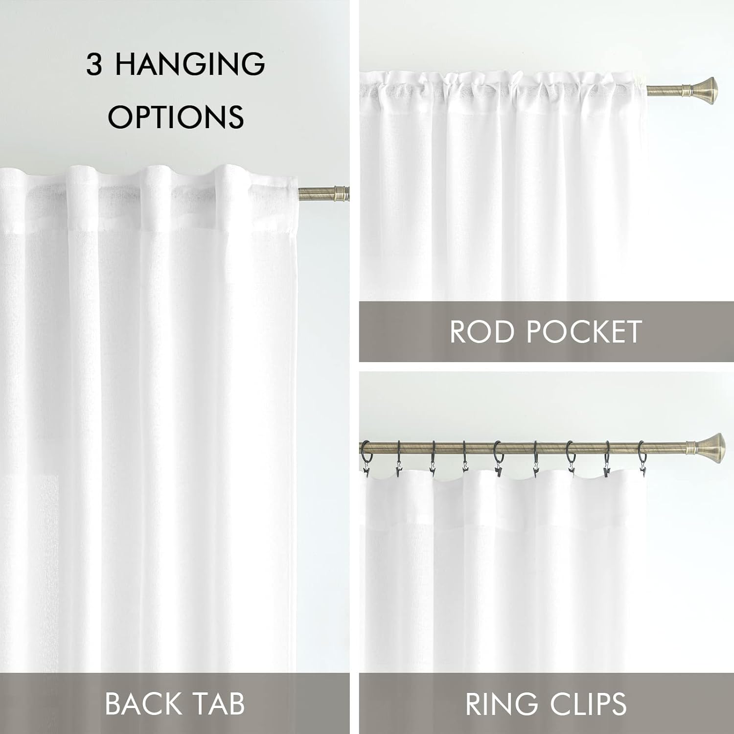MIULEE Cortinas de lino sintético de 90 pulgadas de largo, cortinas semitransparentes blancas con bolsillo para barra, pestaña trasera, cortinas de