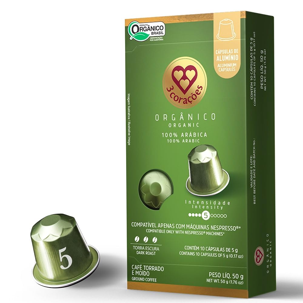 3 cápsulas de café expreso orgánico Coracoes  100 cápsulas de café brasileño auténticas para máquina Nespresso Original Line  Intensidad 5  Cápsulas
