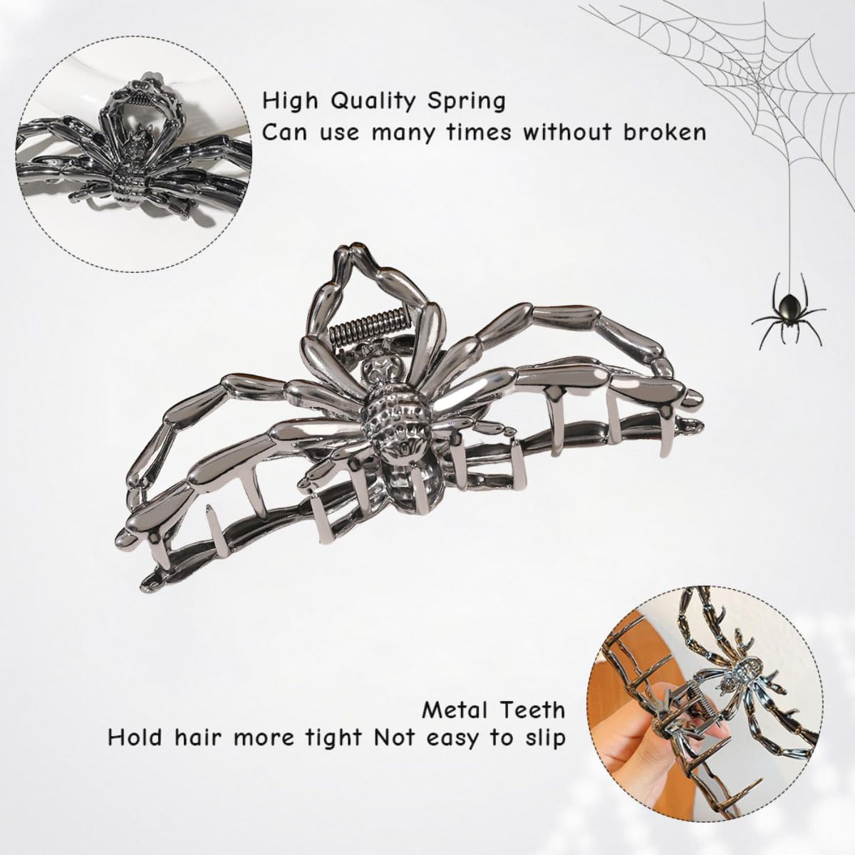 Pinzas para el cabello de Halloween para mujer, con forma de araña grande, pinzas góticas grandes para el cabello, pinzas de aleación de metal
