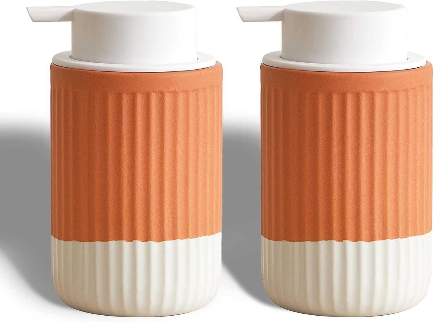 ABBI NIMO Paquete de 2 dispensadores de espuma de cerámica para manos, color terracota, dispensador de espuma de burbujas onduladas naturales,