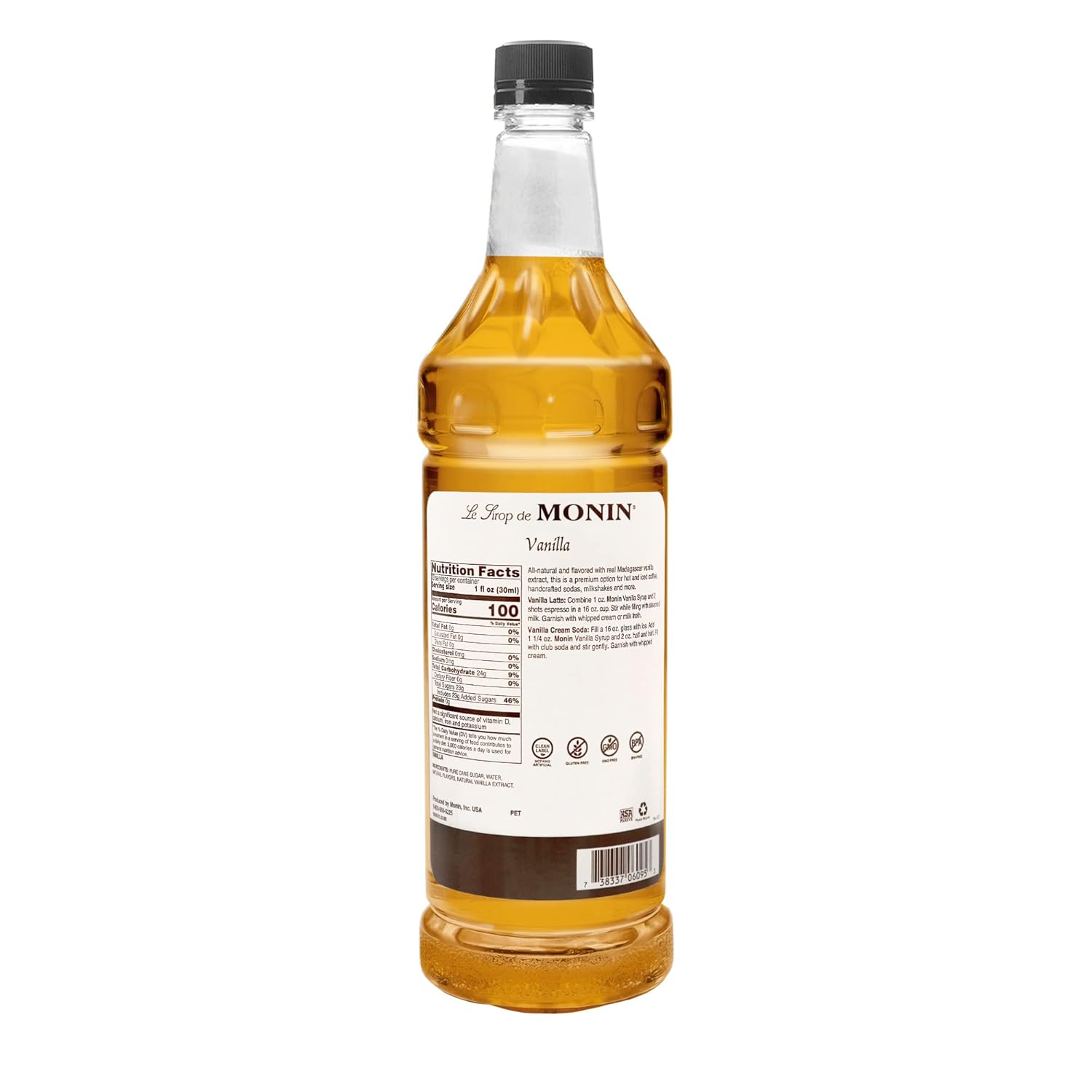 Monin – Jarabe de vainilla, sabor versátil, ideal para café, batidos y cócteles, sin gluten, sin OMG (1 litro)