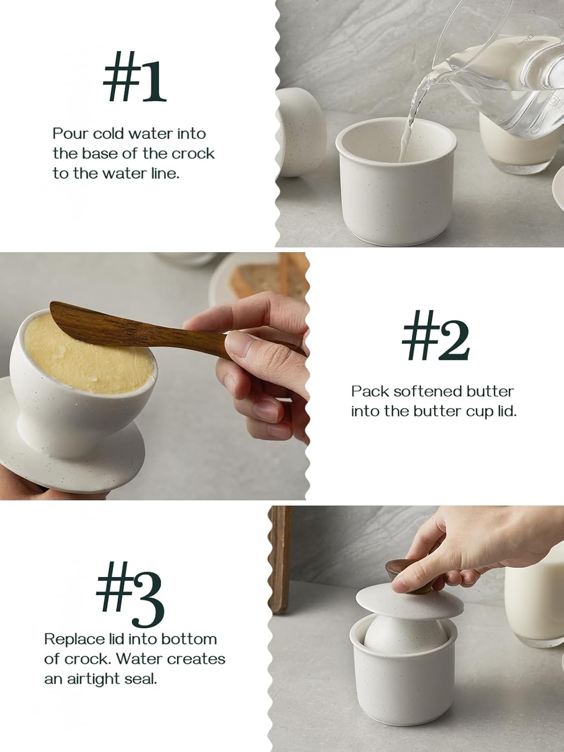 DOWAN French Butter Crock for Countertop, Ceramic Butter Dish with Waterline, Porcelain Butter Container for Spreadable Soft Butter, French Butter