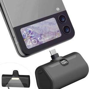 Cargador portátil pequeño USB C, 5000 mAh, ultra compacto, mini banco de energía integrado, soporte para teléfono y luz LED, pantalla LCD PD15W Cargador portátil pequeño USB C, 5000 mAh, ultra compacto, mini banco de energía integrado, soporte para teléfono y luz LED, pantalla LCD PD15W