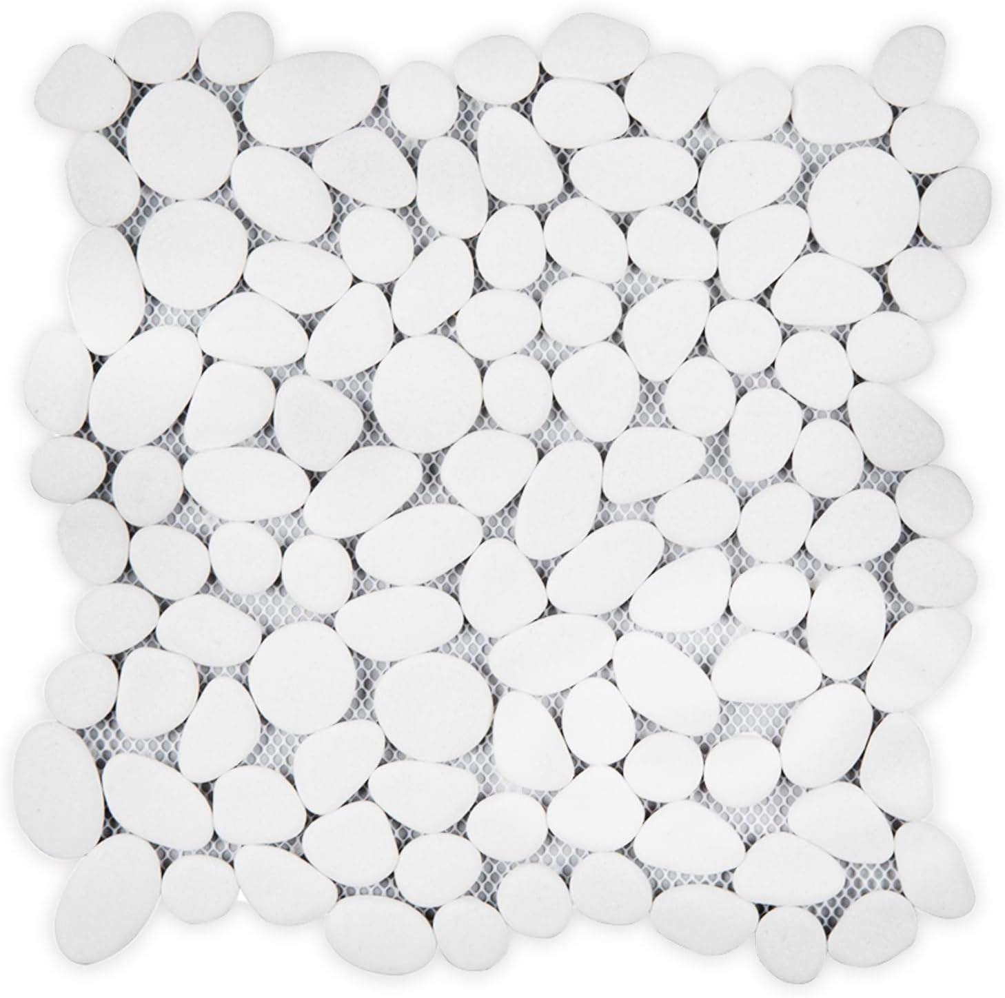 Diflart Azulejos de pared con diseño de guijarros blancos pulidos para cocina, ducha y suelo, paquete de 5 hojas