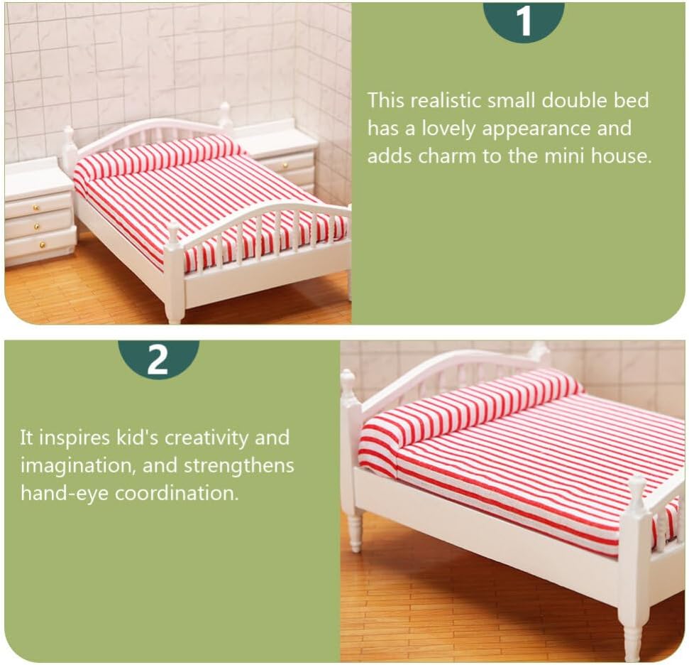 Totority Cama de casa de muñecas de madera, muebles de casa de muñecas en miniatura, accesorios de mesa para casa de muñecas Muebles de casa de
